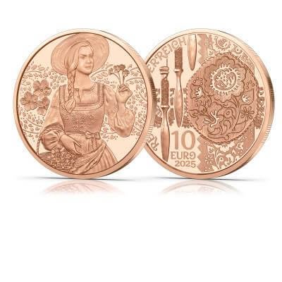 UNC 10€ Cobre Áustria 2025 - Traje - Tradicional e Moderno